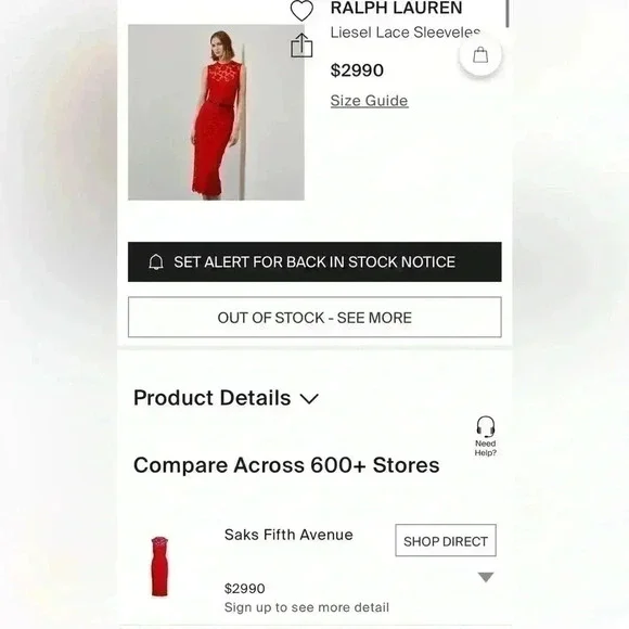 Ralph Lauren Collection Purple Label Embroidered Lace Red Midi Dress 10 M $2990